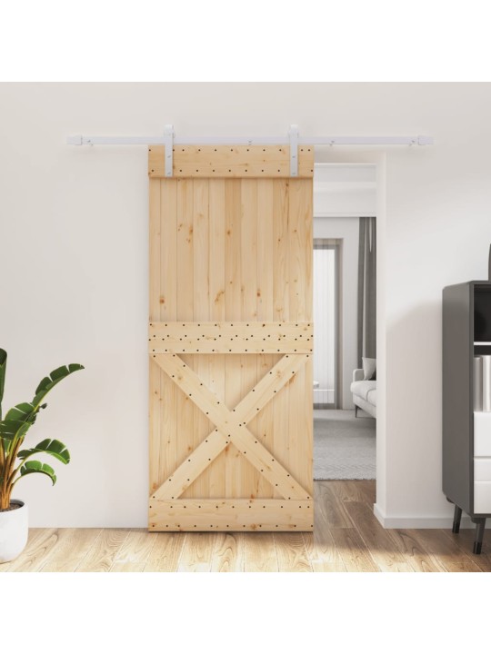 Bīdāmās durvis ar stiprinājumiem, 90x210 cm, priedes masīvkoks