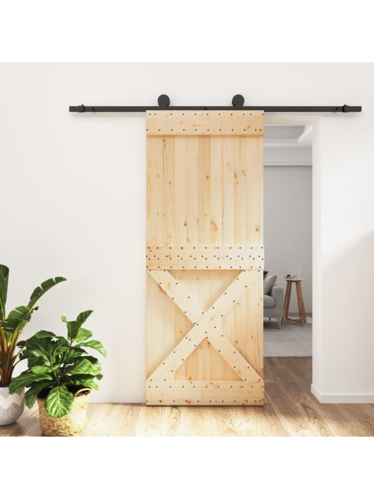 Bīdāmās durvis ar stiprinājumiem, 85x210 cm, priedes masīvkoks