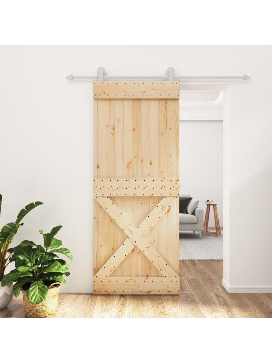 Bīdāmās durvis ar stiprinājumiem, 85x210 cm, priedes masīvkoks