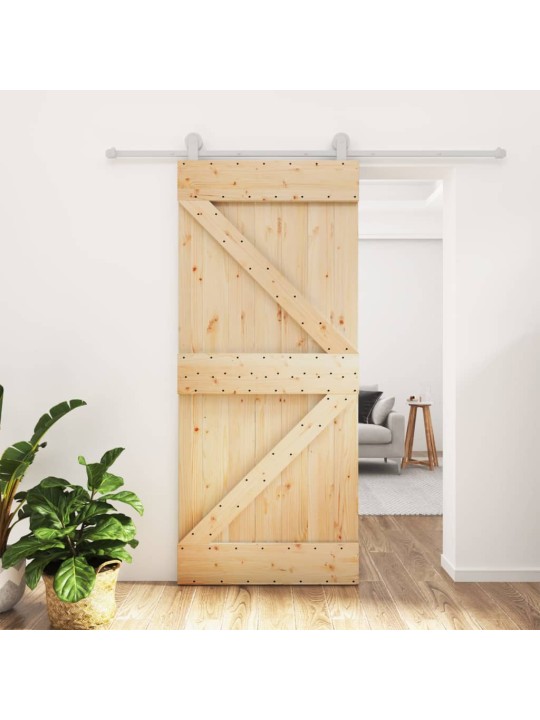 Bīdāmās durvis ar stiprinājumiem, 90x210 cm, priedes masīvkoks