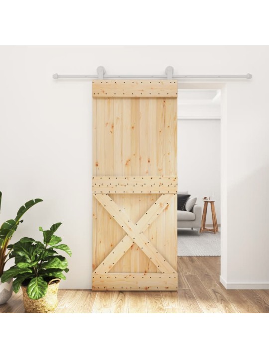 Bīdāmās durvis ar stiprinājumiem, 85x210 cm, priedes masīvkoks