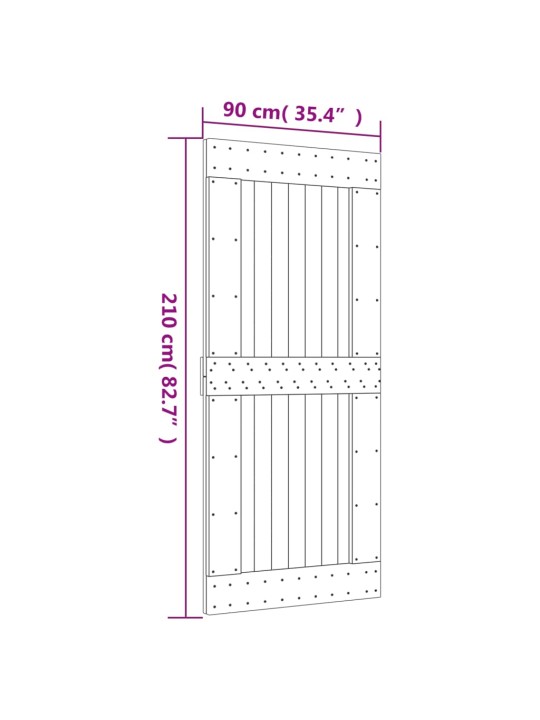 Bīdāmās durvis ar stiprinājumiem, 90x210 cm, priedes masīvkoks