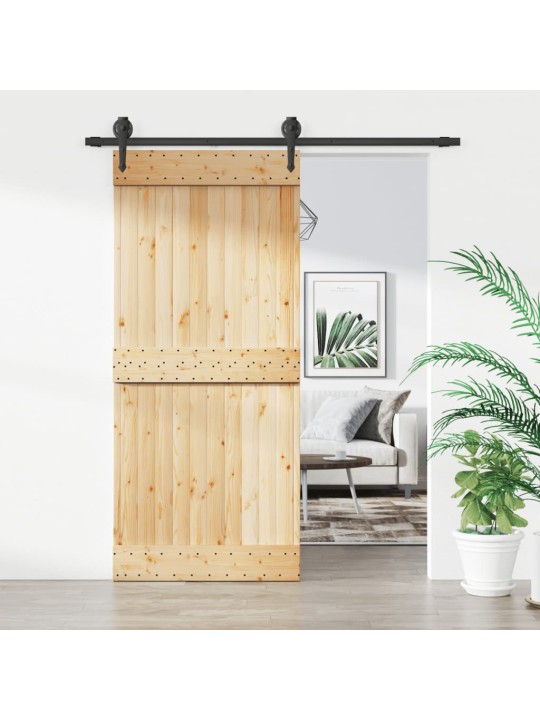 Bīdāmās durvis ar stiprinājumiem, 90x210 cm, priedes masīvkoks