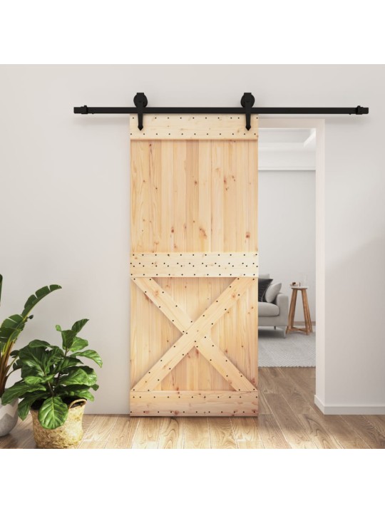 Bīdāmās durvis ar stiprinājumiem, 90x210 cm, priedes masīvkoks