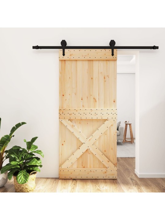 Bīdāmās durvis ar stiprinājumiem, 95x210 cm, priedes masīvkoks