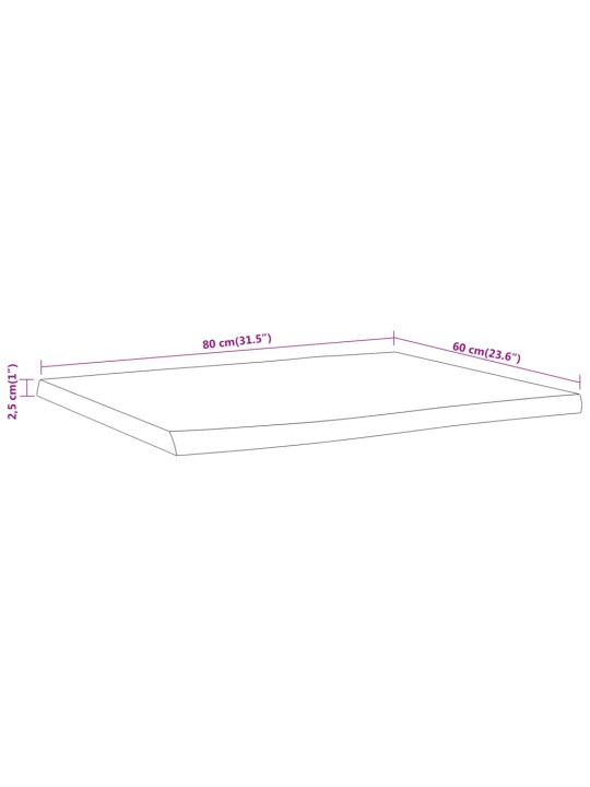 Galda virsma: 80x60x2,5 cm, taisnstūra, akācijas masīvkoks