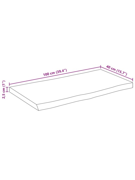 Galda virsma, 100x40x2,5 cm, neapstrādāts mango masīvkoks