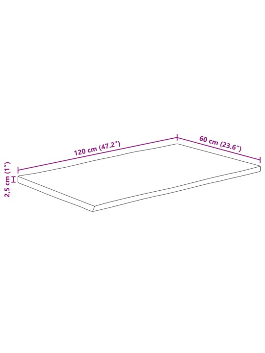 Galda virsma, 120x60x2,5 cm, neapstrādāts mango masīvkoks