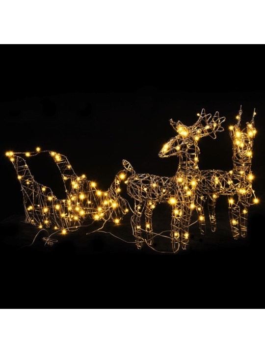 Ziemassvētku rotājums, brieži un kamanas, 160 silti baltas led