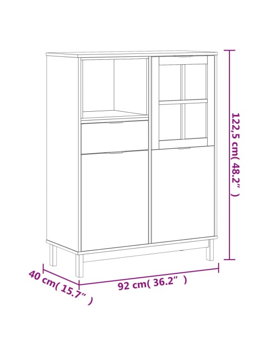 Kumode ar stikla durvīm flam, 92x40x122,5 cm, priede