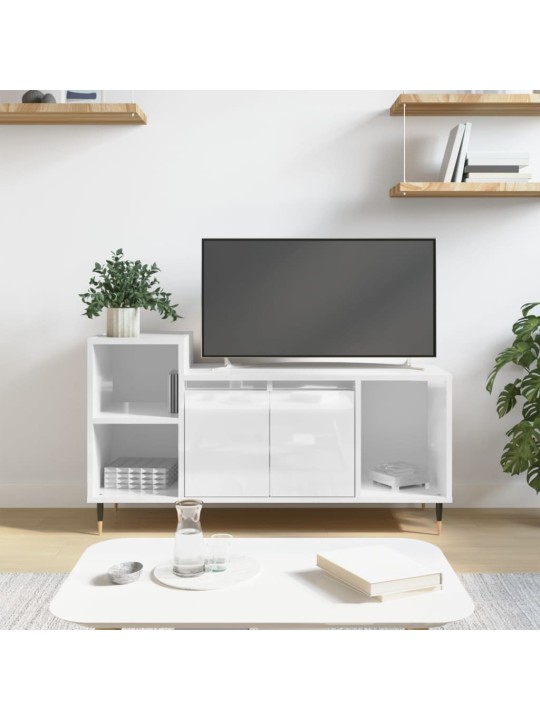 TV skapītis, spīdīgi balts, 100x35x55 cm, inženierijas koks