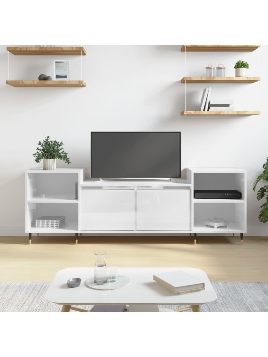 Tv skapītis, spīdīgi balts, 160x35x55 cm, inženierijas koks