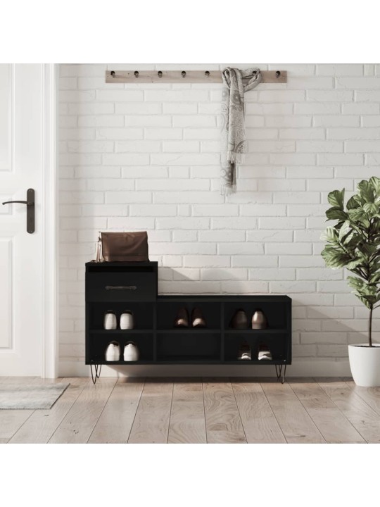 Apavu plaukts, melns, 102x36x60 cm, inženierijas koks