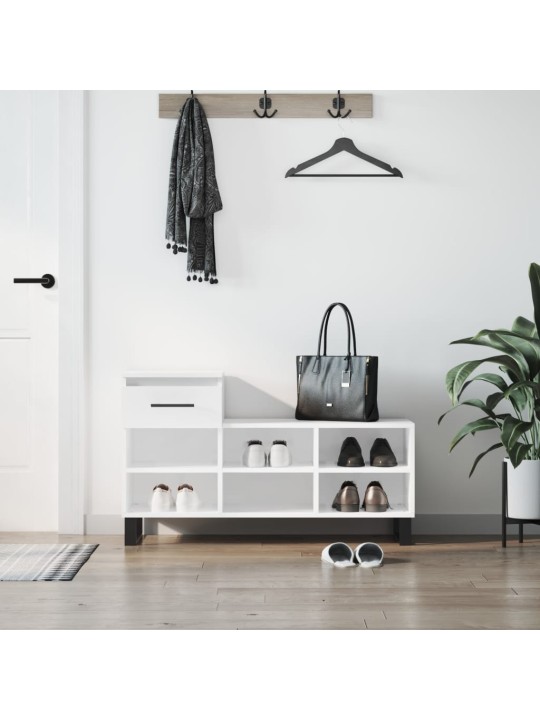 Apavu plaukts, spīdīgi balts, 102x36x60 cm, inženierijas koks