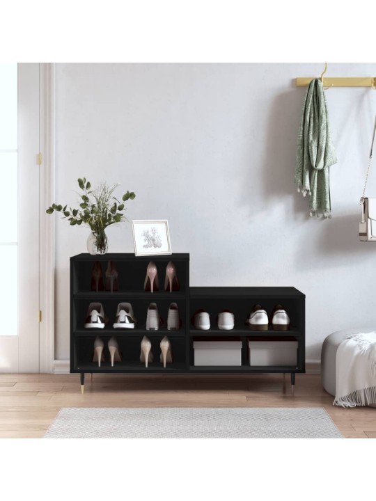Apavu plaukts, melns, 102x36x60 cm, inženierijas koks