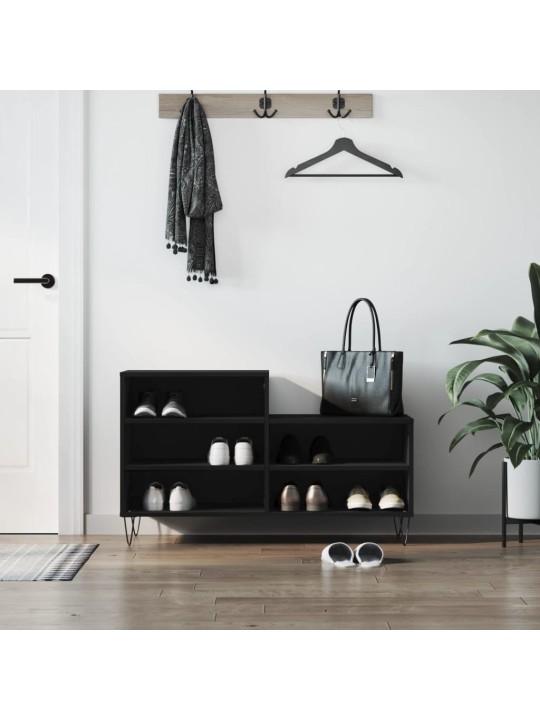 Apavu plaukts, melns, 102x36x60 cm, inženierijas koks