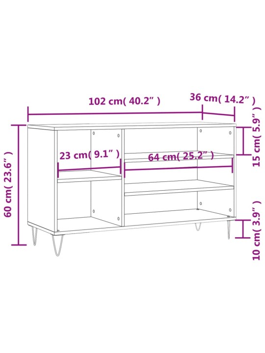 Apavu plaukts, melns, 102x36x60 cm, inženierijas koks