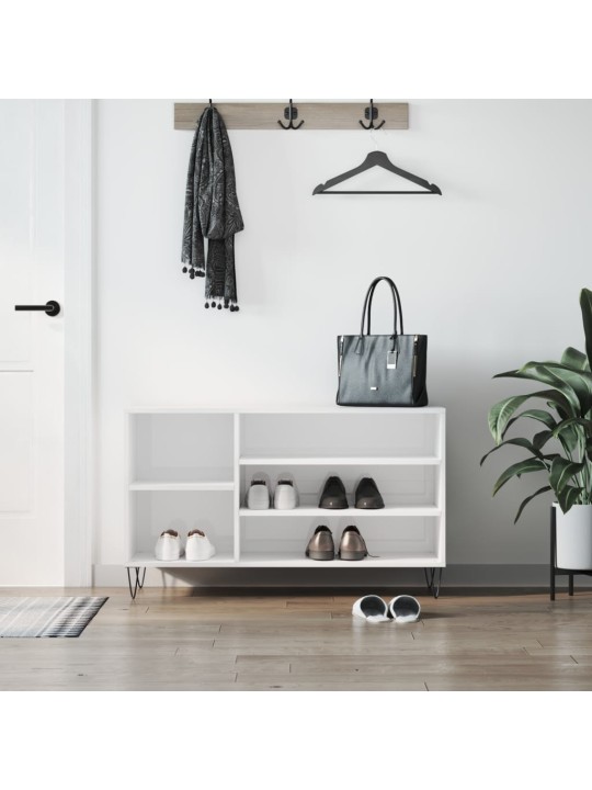 Apavu plaukts, spīdīgi balts, 102x36x60 cm, inženierijas koks