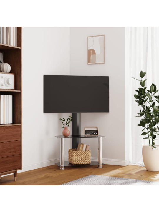 Stūra tv statīvs, 2 plaukti, 32-70 collu tv, melns, sudrabains