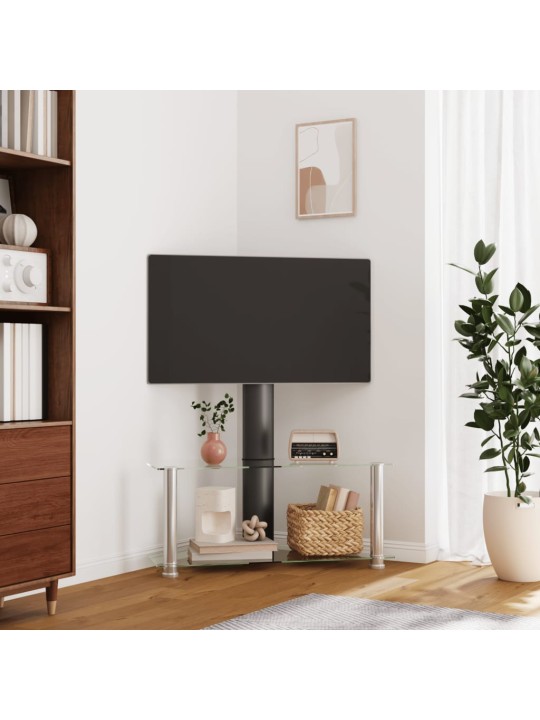 Stūra tv statīvs, 2 plaukti, 32-70 collu tv, melns, sudrabains