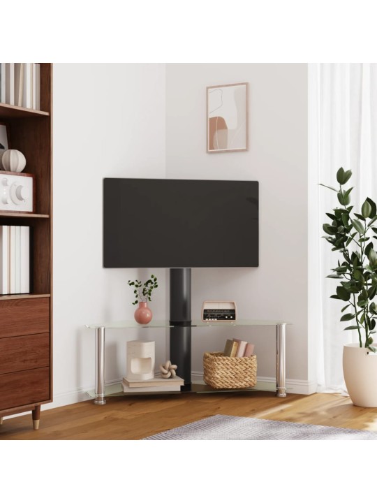 Stūra tv statīvs, 2 plaukti, 32-70 collu tv, melns, sudrabains