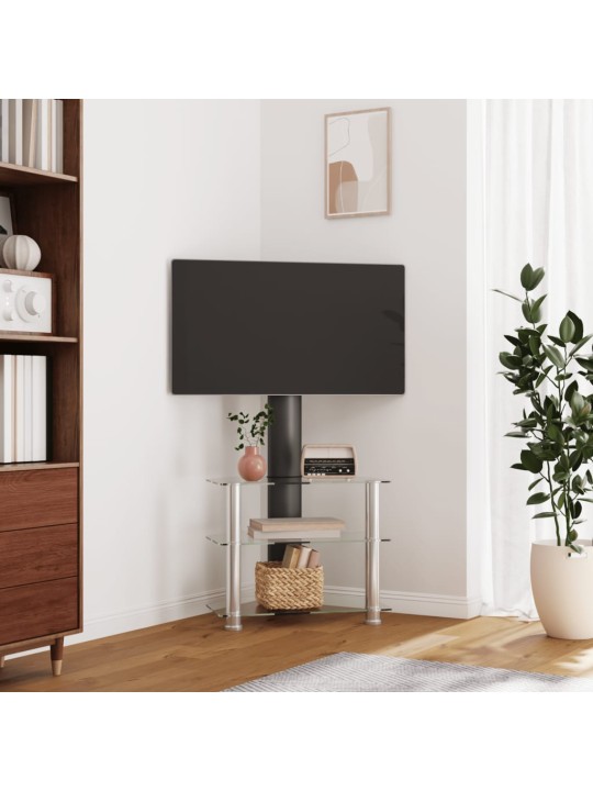 Stūra tv statīvs, 3 plaukti, 32-70 collu tv, melns, sudrabains