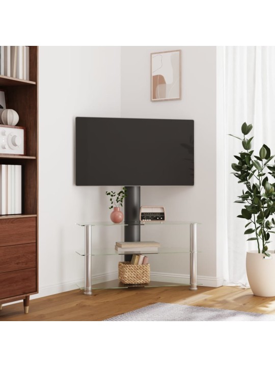 Stūra tv statīvs, 3 plaukti, 32-70 collu tv, melns, sudrabains