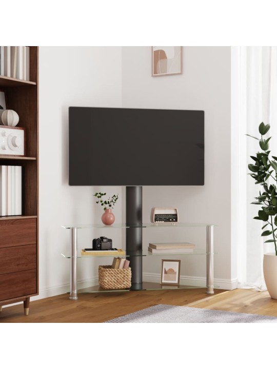 Stūra tv statīvs, 3 plaukti, 32-70 collu tv, melns, sudrabains