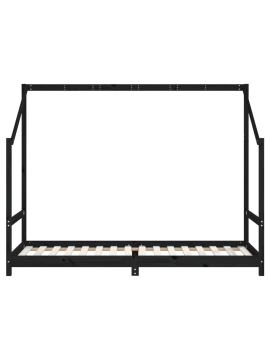 Bērnu gultas rāmis, melns, 2x(90x200) cm, priedes masīvkoks