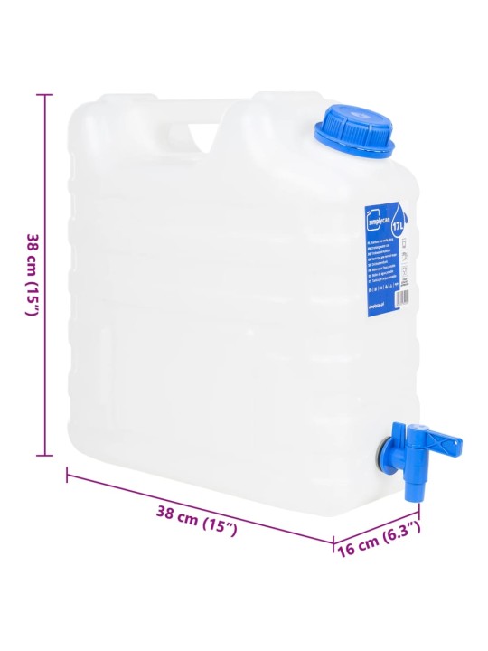 Ūdens tvertne ar krānu, caurspīdīga, 15 l, plastmasa
