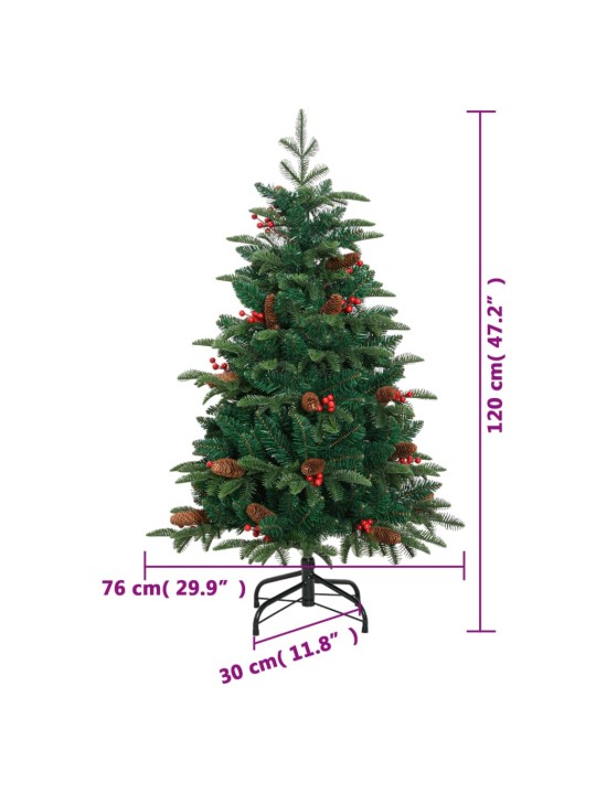 Mākslīgā Ziemassvētku egle ar čiekuriem un ogām, 120 cm