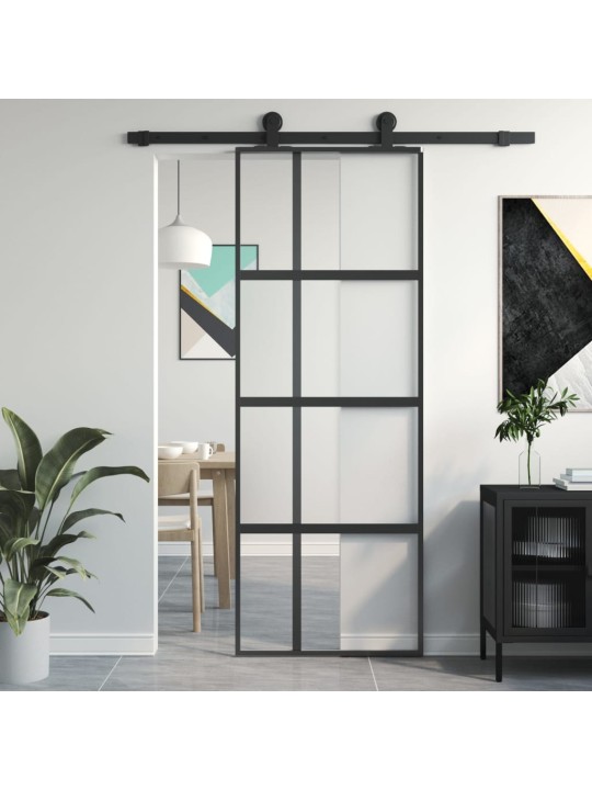 Bīdāmās durvis, melnas, 76x205 cm, rūdīts stikls un alumīnijs