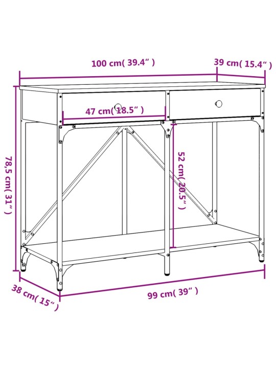 Konsoles galdiņš, brūns, 100x39x78,5 cm, inženierijas koks