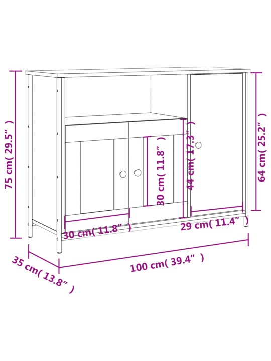 Kumode, melna, 100x35x75 cm, inženierijas koks