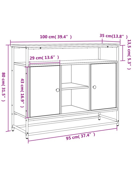 Kumode, pelēka ozolkoka, 100x35x80 cm, inženierijas koks