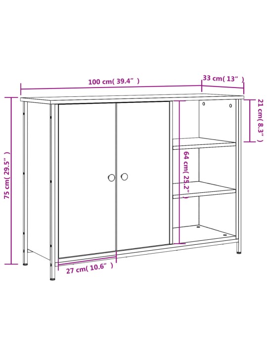 Kumode, melna, 100x33x75 cm, inženierijas koks