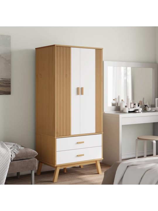 Skapis olden, 76,5x53x172 cm, balts, brūns, priedes masīvkoks