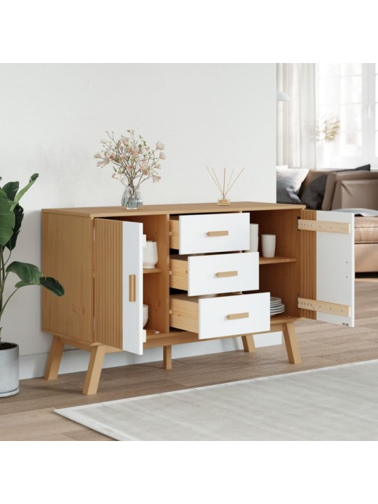 Kumode olden, brūna, balta, 114x43x73,5 cm, priedes masīvkoks