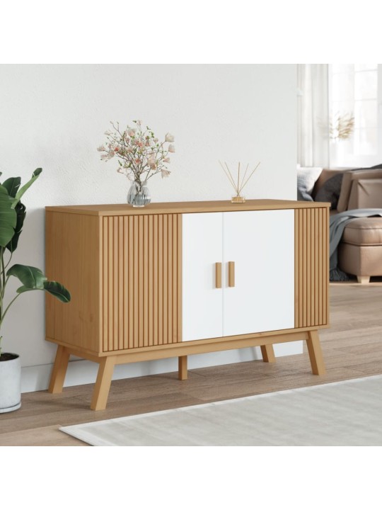 Kumode olden, brūna, balta, 114x43x73,5 cm, priedes masīvkoks
