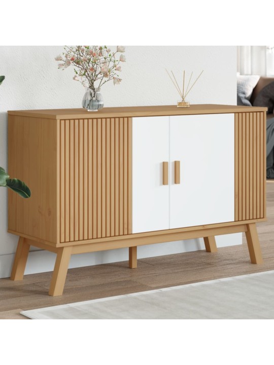 Kumode olden, brūna, balta, 114x43x73,5 cm, priedes masīvkoks