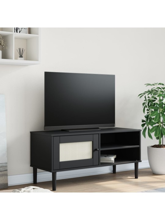 Tv skapītis senja, melns, 106x40x49 cm, priedes masīvkoks