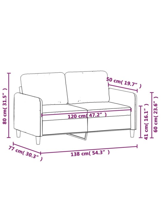 Divvietīgs dīvāns, krēmkrāsas, 120 cm, samts