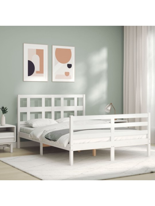 Gultas rāmis ar galvgali, 140x200 cm, masīvkoks, balts