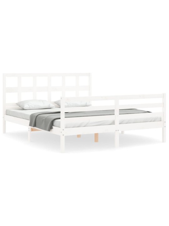 Gultas rāmis ar galvgali, king size izmērs, masīvkoks, balts