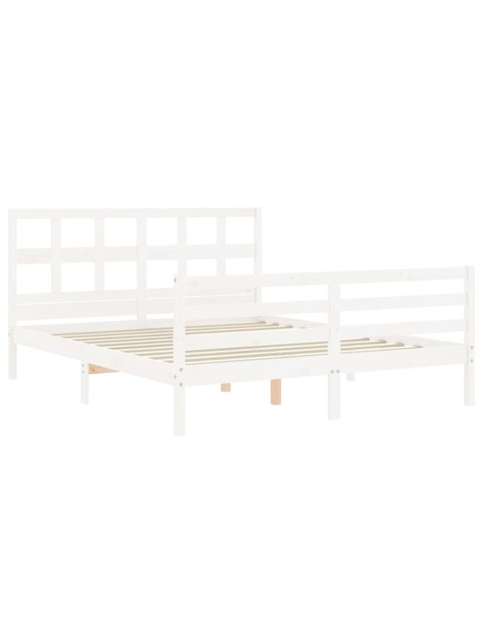 Gultas rāmis ar galvgali, king size izmērs, masīvkoks, balts