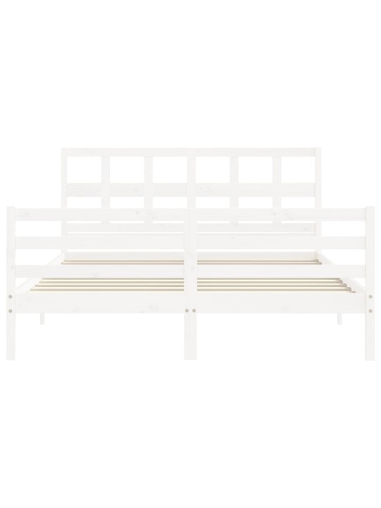 Gultas rāmis ar galvgali, king size izmērs, masīvkoks, balts