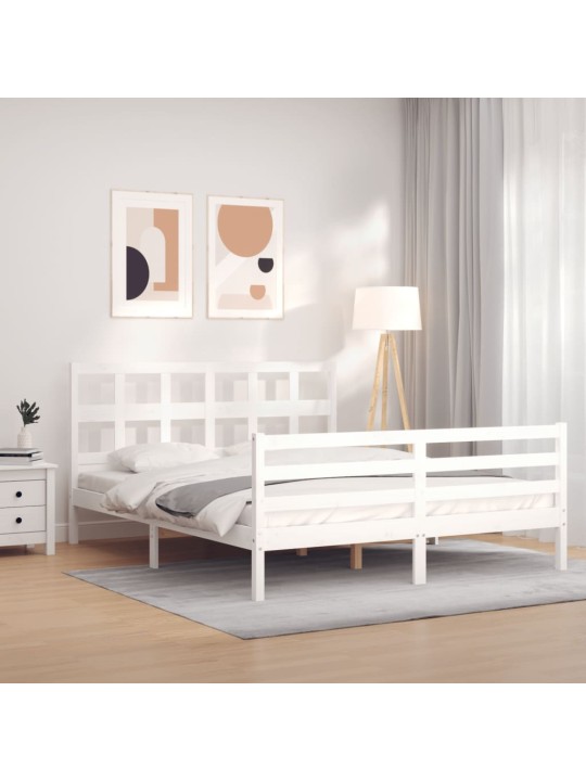 Gultas rāmis ar galvgali, king size izmērs, masīvkoks, balts