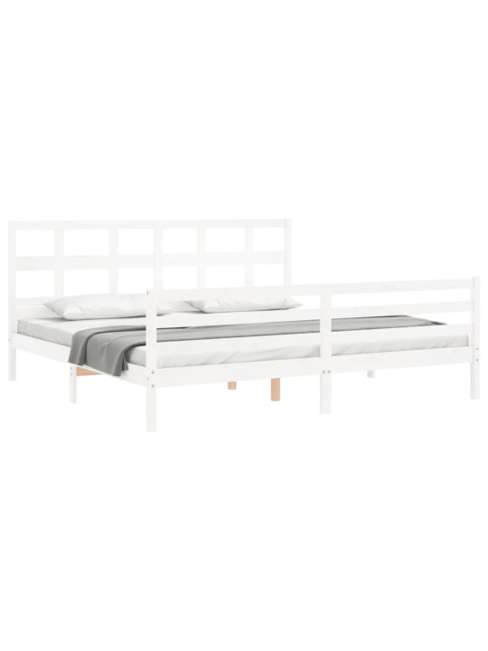 Gultas rāmis ar galvgali, Super King Size, masīvkoks, balts
