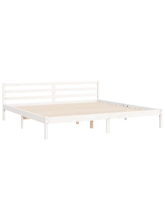 Gultas rāmis ar galvgali, Super King Size, masīvkoks, balts