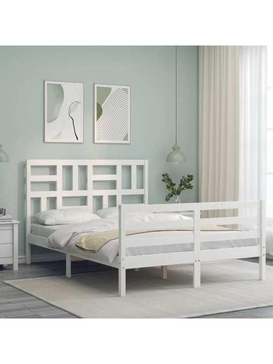 Gultas rāmis ar galvgali, 140x190 cm, masīvkoks, balts